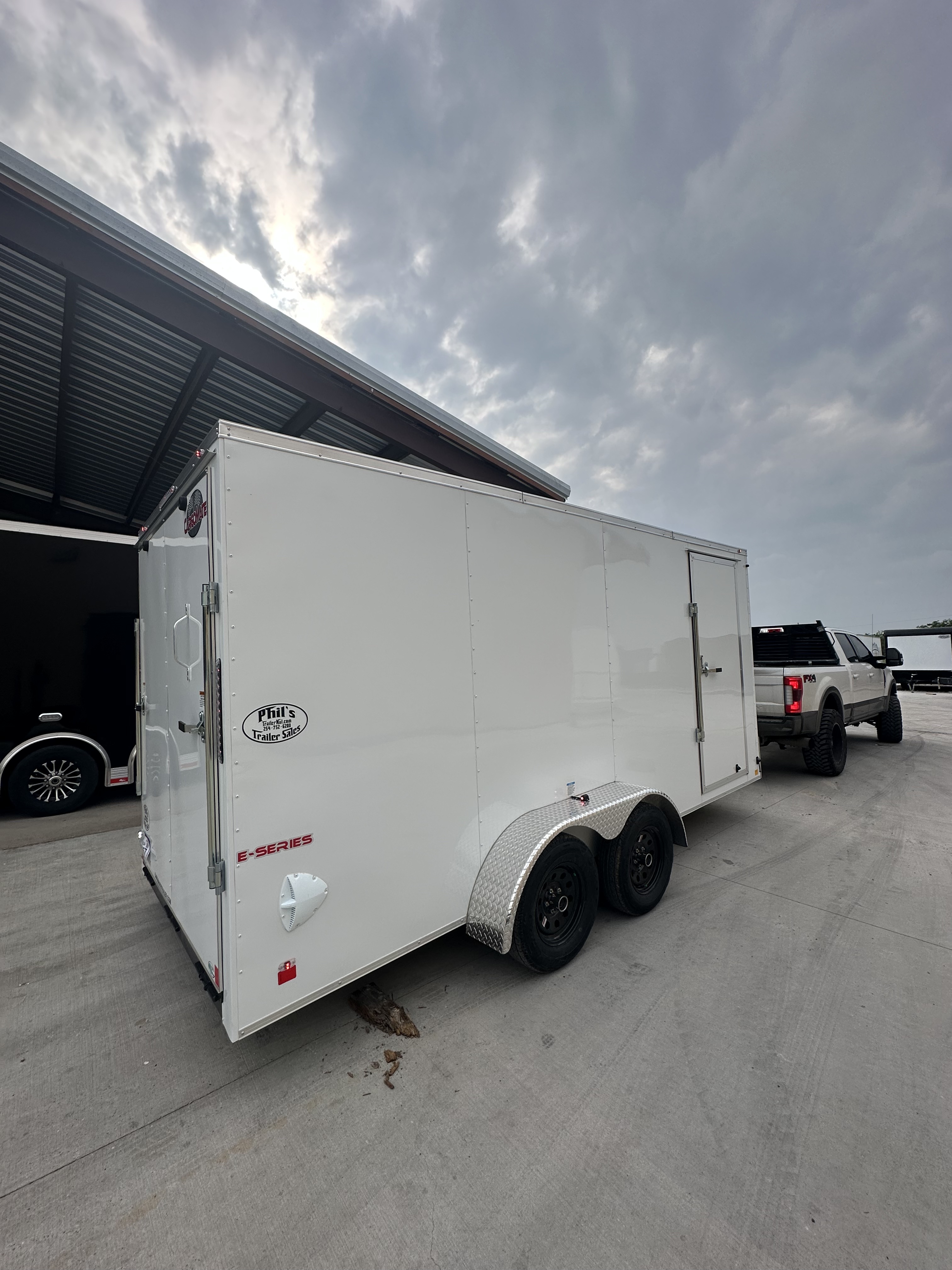 7x16 enclosed cargo trailer - white E-Series enclosed trailer for rent in Justin TX